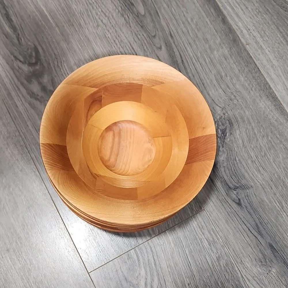 Vintage MCM Set Of 7 Walnut Windham 8.5L Wooden Bowls